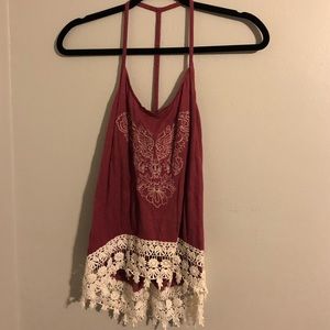 Maroon and cream boho halter tank